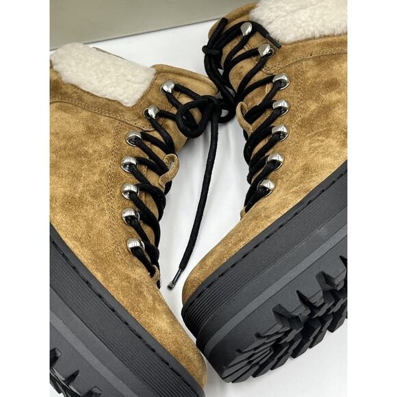 Marc Fisher Womens Pierson Lug Sole Combat Boot Leather/ Shearling Fur 6.5M New - Picture 11 of 16